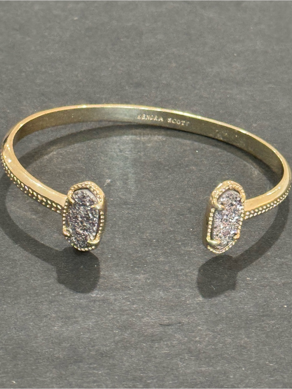 Kendra Scott Gold Open Cuff Bracelet with Sparkling Taupe Druzy Ends